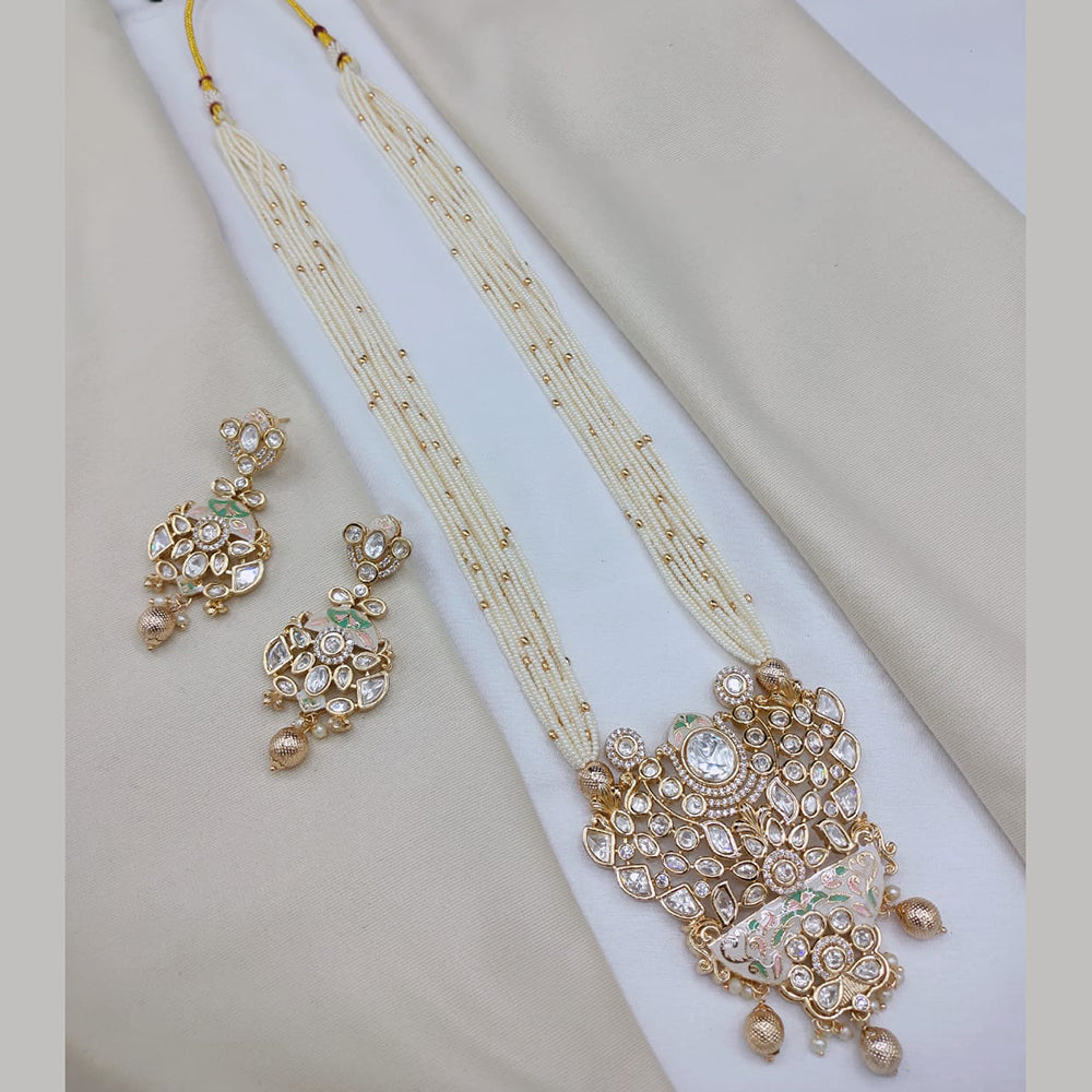 Lucentarts Jewellery Elegant Pachi Kundan Stone And Pearl Meenakari Long Necklace Set