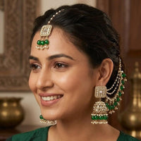 Lucentarts Jewellery Elegant Mirror Pearl And Beads Jhumki Earrings With Maangtikka