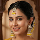 Lucentarts Jewellery Elegant Mirror Pearl And Beads Jhumki Earrings With Maangtikka
