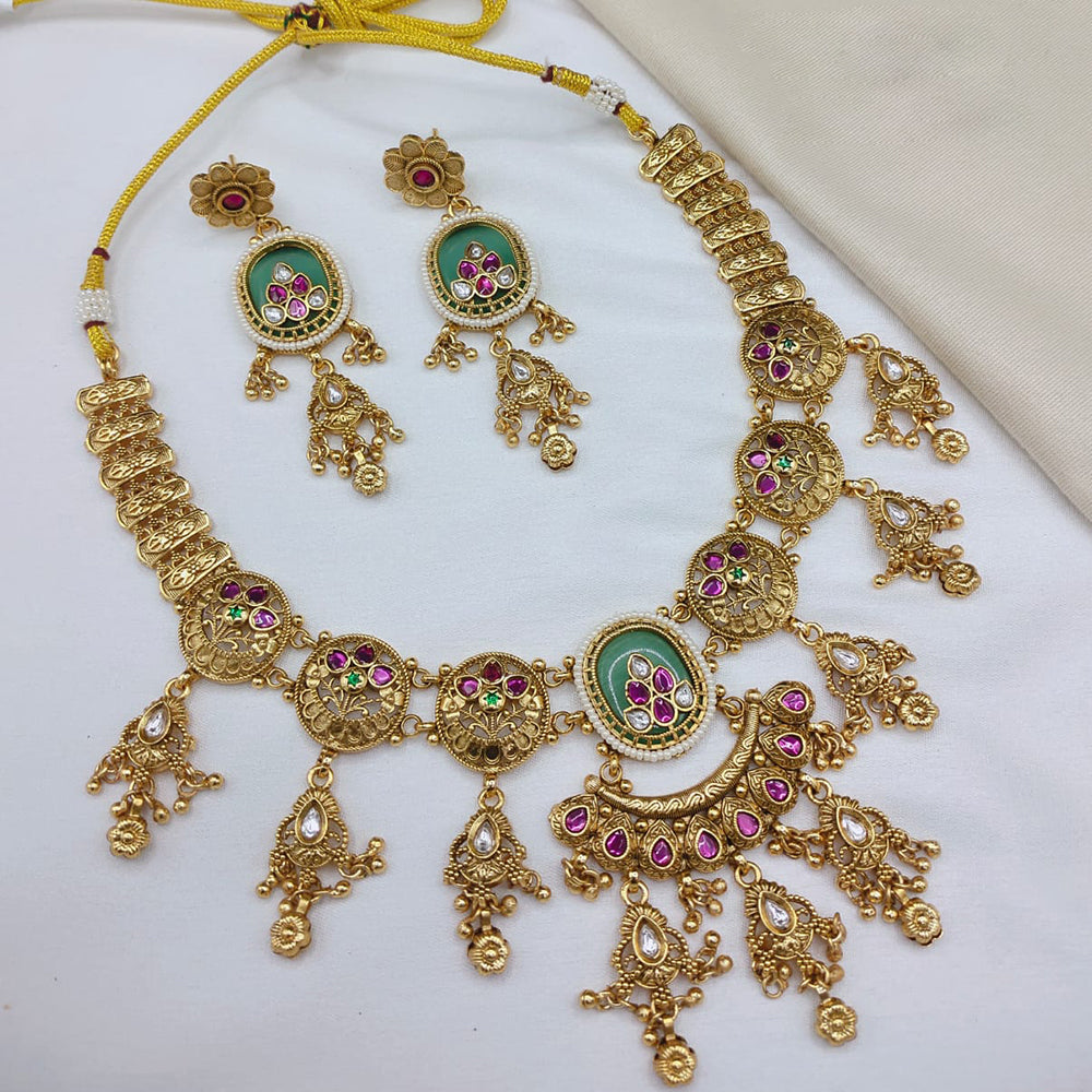 Lucentarts Jewellery Traditional Designer Pota Stone And Pearl Necklace Set