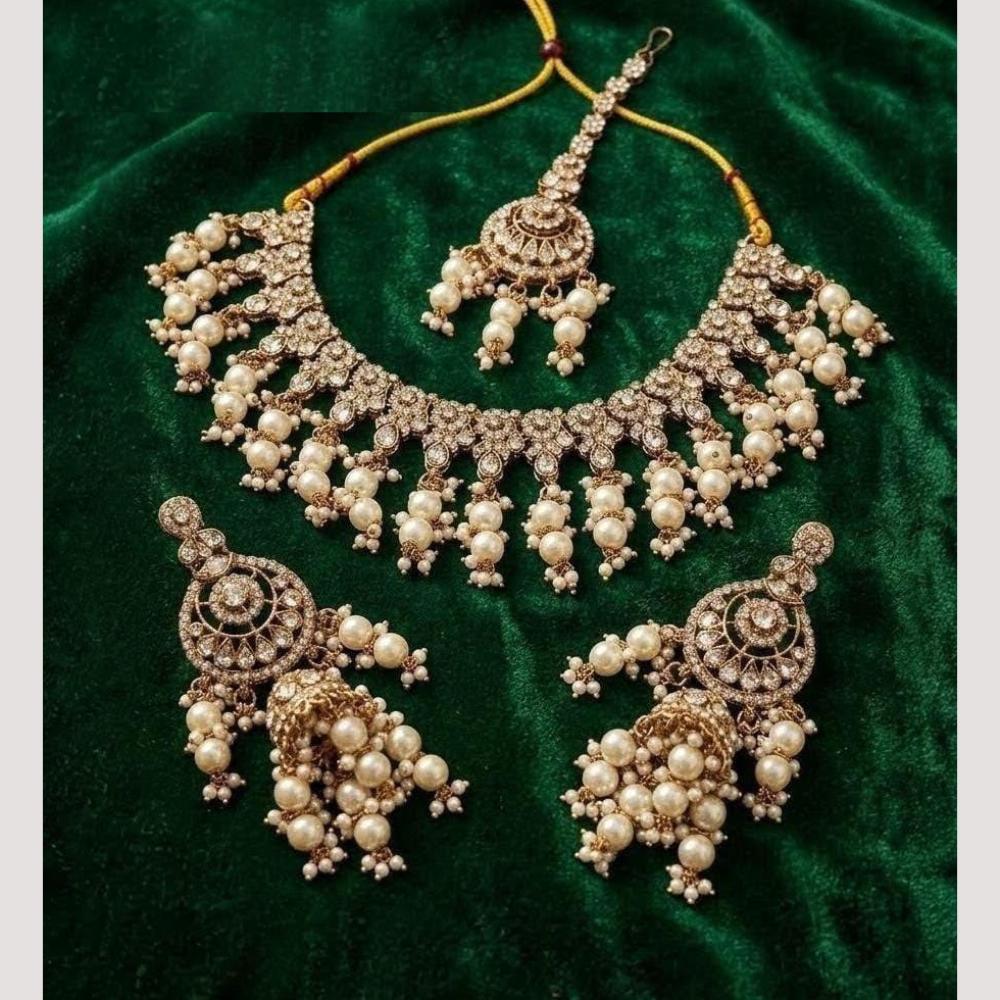 Lucentarts Jewellery Traditional Designer Austrian Stone And Beads Necklace Set