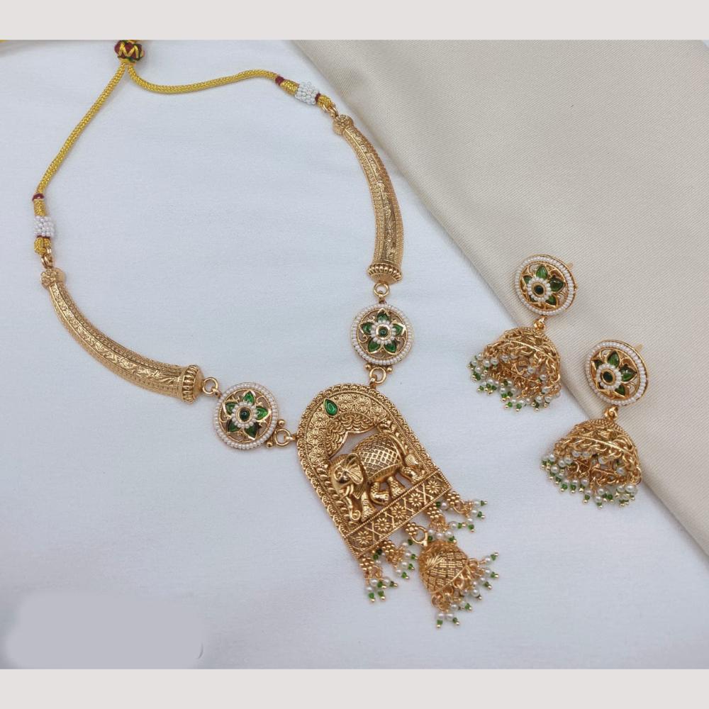 Lucentarts Jewellery Traditional Designer Pota Stone And Pearl Necklace Set