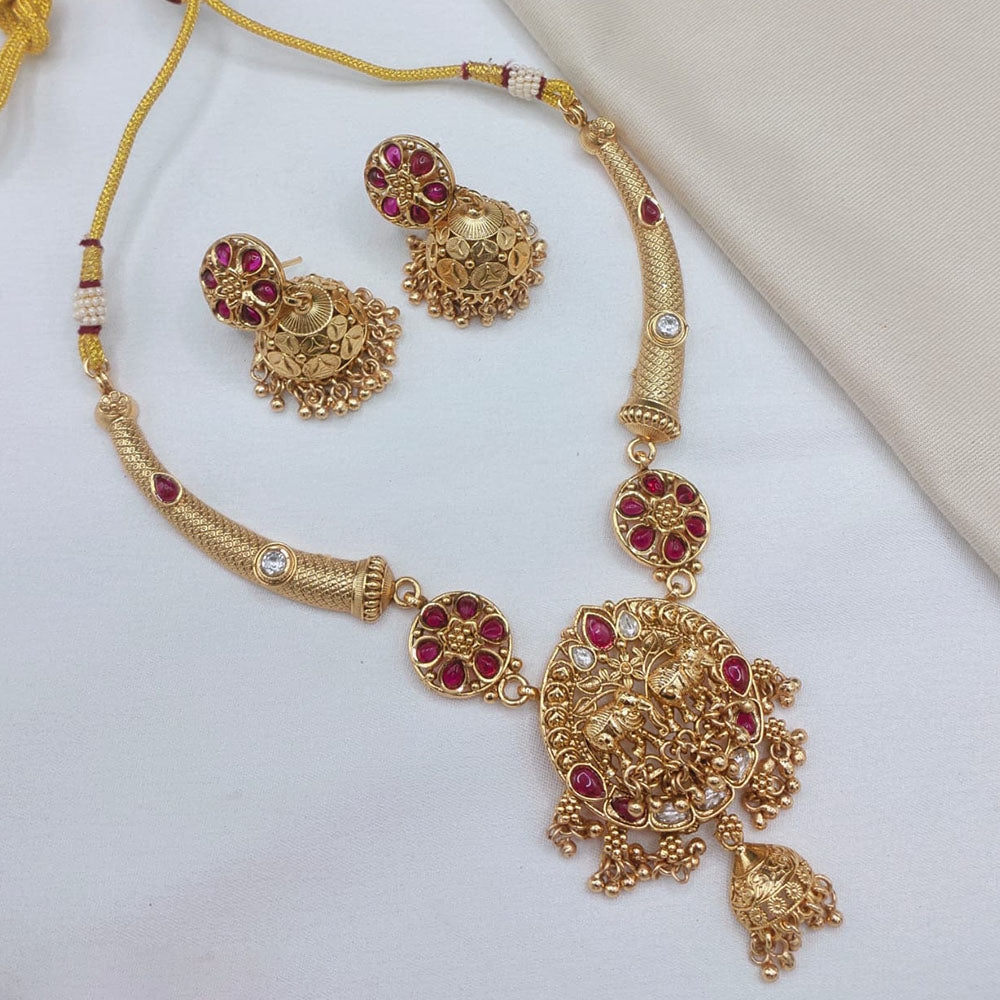 Lucentarts Jewellery Traditional Designer Pota Stone And Pearl Necklace Set