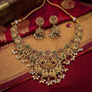 Lucentarts Jewellery Traditional Pota Stone And Pearl Temple Necklace Set