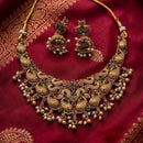 Lucentarts Jewellery Traditional Pota Stone And Pearl Temple Necklace Set
