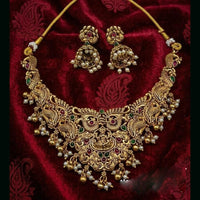 Lucentarts Jewellery Traditional Pota Stone And Pearl Temple Necklace Set