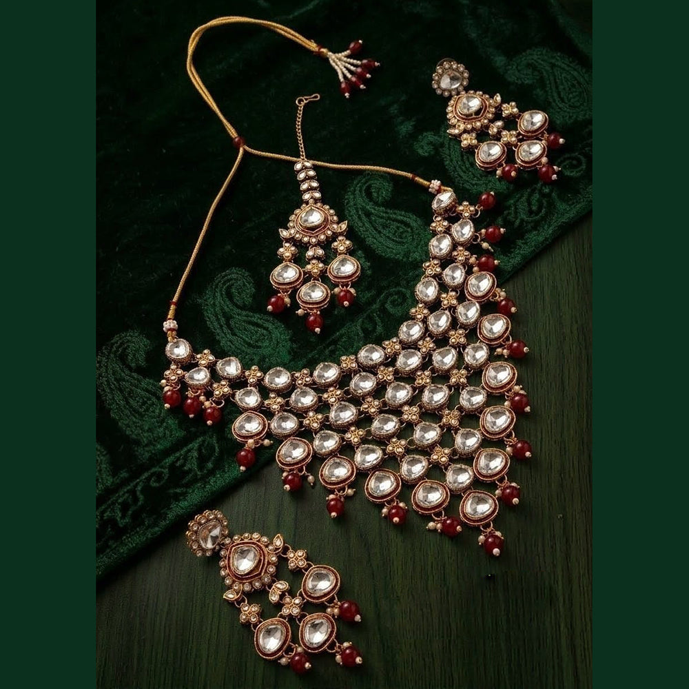 Lucentarts Jewellery Traditional Designer Pota Stone And Pearl Necklace Set