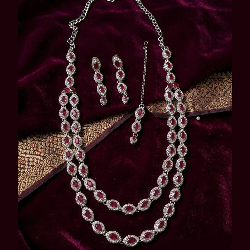 Lucentarts Jewellery Traditional Designer Pota Stone And Pearl Long Necklace Set