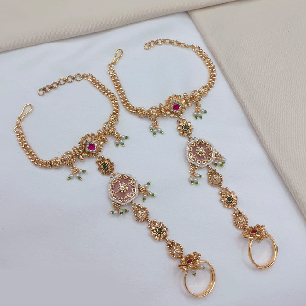 Lucentarts Jewellery Royal Look Pota Stone And Pearl Hand Harness