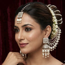 Lucentarts Jewellery Premium Kundan Stone And Pearl Jhumki Earrings With Kanchain