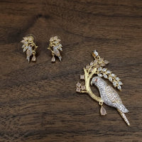 Lucentarts Jewellery Royal American Diamond Bird Pendant Set