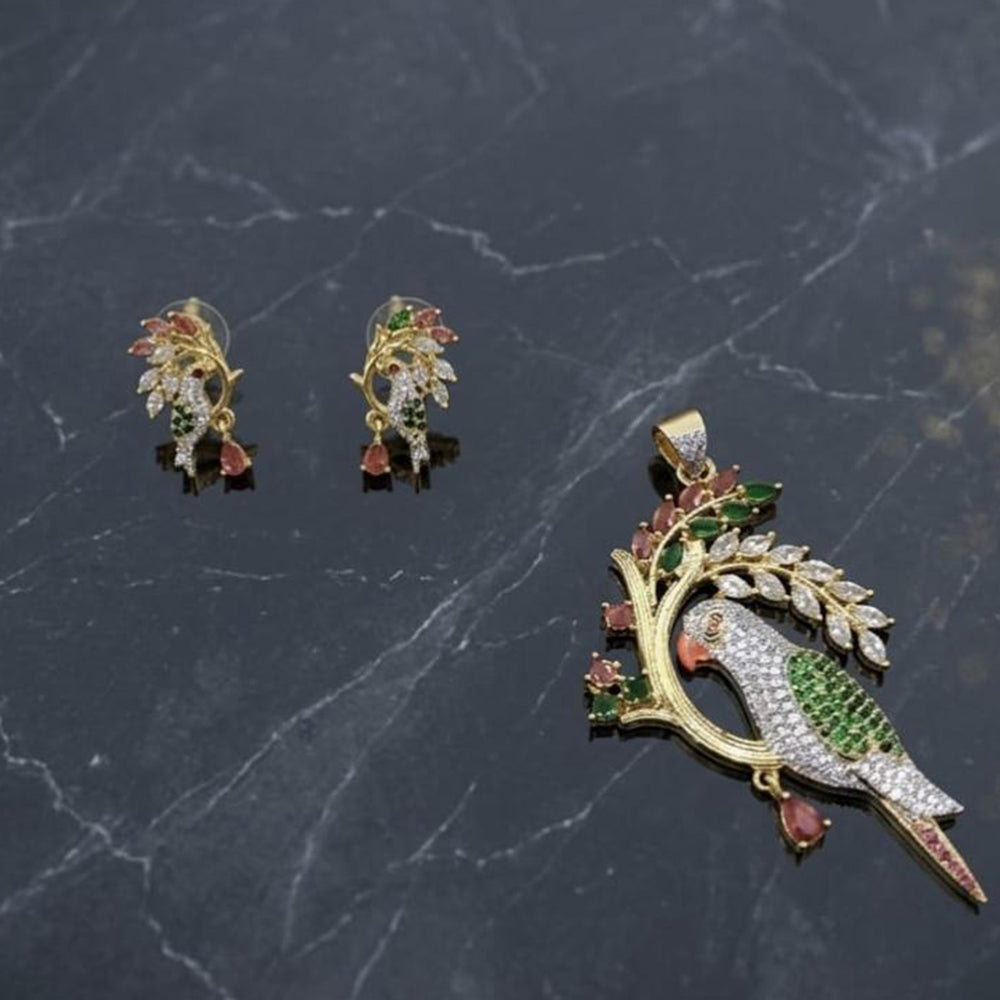 Lucentarts Jewellery Royal American Diamond Bird Pendant Set