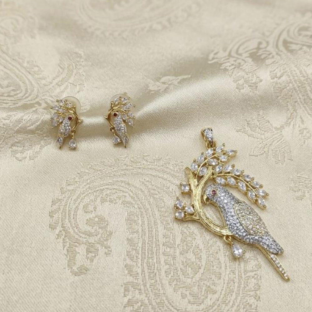 Lucentarts Jewellery Royal American Diamond Bird Pendant Set