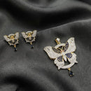 Lucentarts Jewellery Royal American Diamond Butterfly Pendant Set