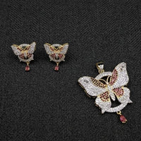 Lucentarts Jewellery Royal American Diamond Butterfly Pendant Set