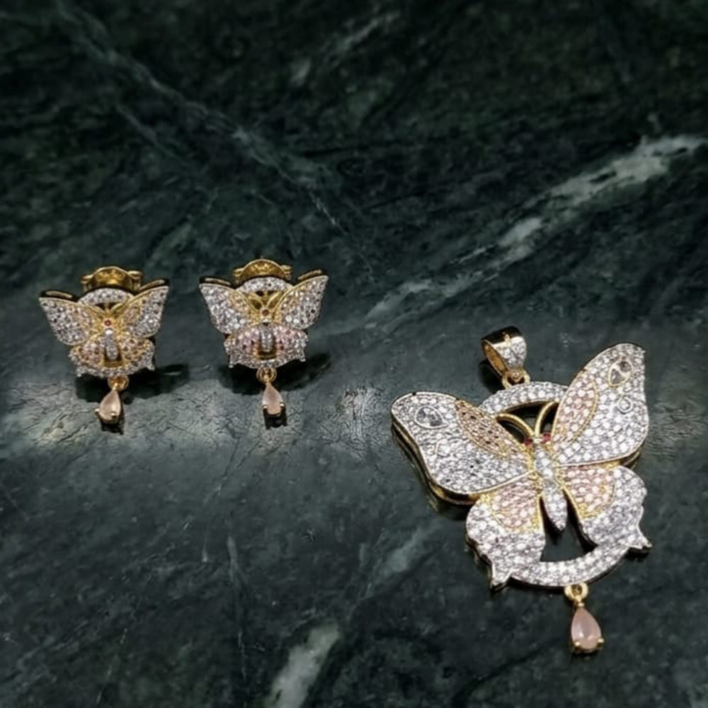 Lucentarts Jewellery Royal American Diamond Butterfly Pendant Set