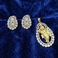 Lucentarts Jewellery Royal American Diamond Temple Pendant Set