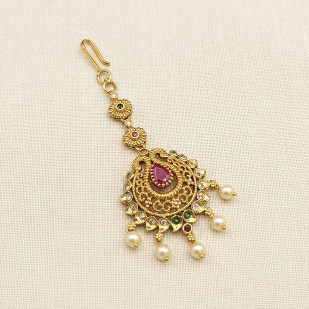 Lucentarts Jewellery Designer Pota Stone And Beads Maangtikka
