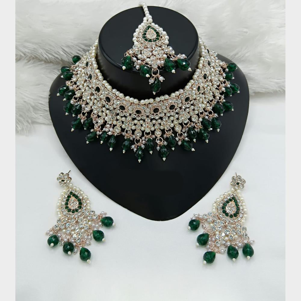Lucentarts Jewellery Sparkle Austrian Stone Pearl And Beads Designer Choker Necklace Set