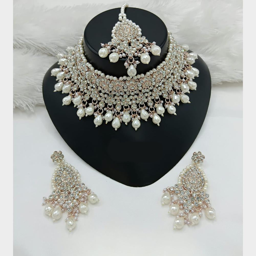 Lucentarts Jewellery Sparkle Austrian Stone Pearl And Beads Designer Choker Necklace Set