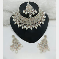 Lucentarts Jewellery Sparkle Austrian Stone Pearl And Beads Designer Choker Necklace Set