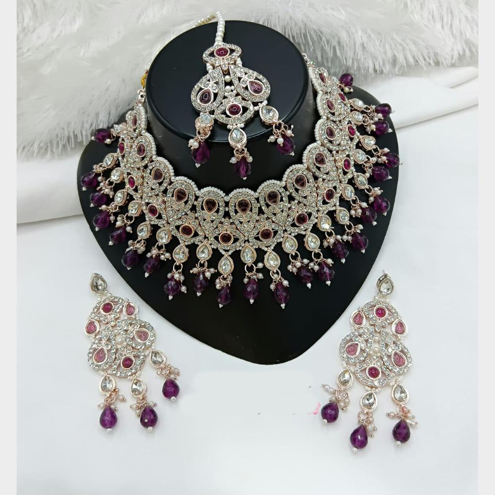 Lucentarts Jewellery Sparkle Austrian Stone Pearl And Beads Designer Choker Necklace Set