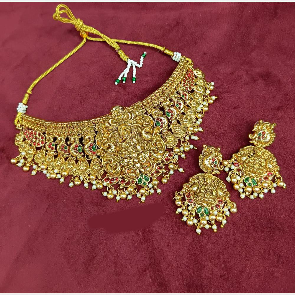 Lucentarts Jewellery Heritage Pota Stone And Pearl Temple Choker Necklace Set