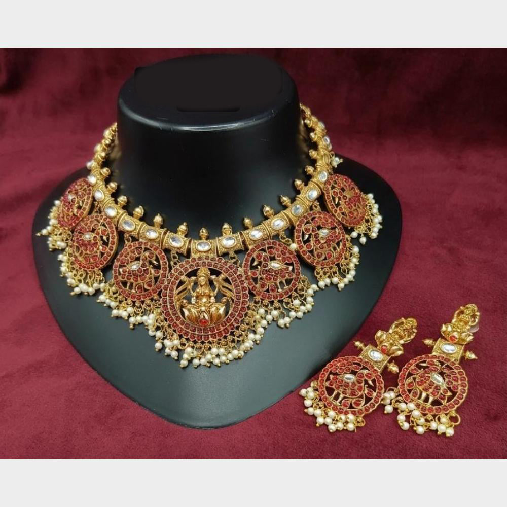 Lucentarts Jewellery Heritage Pota Stone And Pearl Temple Choker Necklace Set