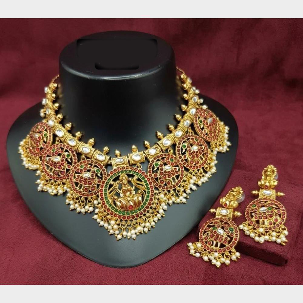 Lucentarts Jewellery Heritage Pota Stone And Pearl Temple Choker Necklace Set