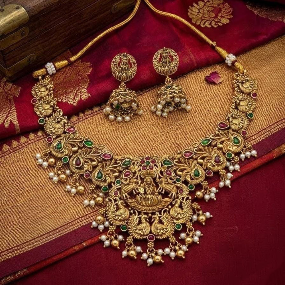 Lucentarts Jewellery Heritage Pota Stone And Pearl Temple Choker Necklace Set
