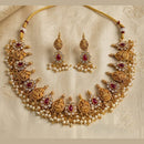 Lucentarts Jewellery Heritage Pota Stone And Pearl Temple Choker Necklace Set