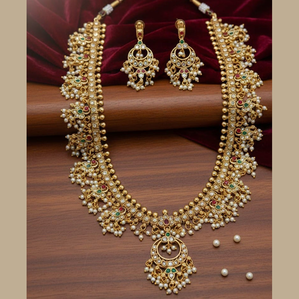 Lucentarts Jewellery Heritage Pota Stone And Pearl Necklace Set