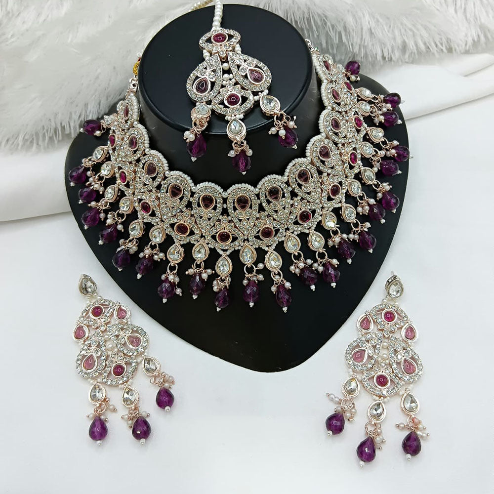 Lucentarts Jewellery Sparkle Austrian Stone Pearl And Beads Designer Choker Necklace Set