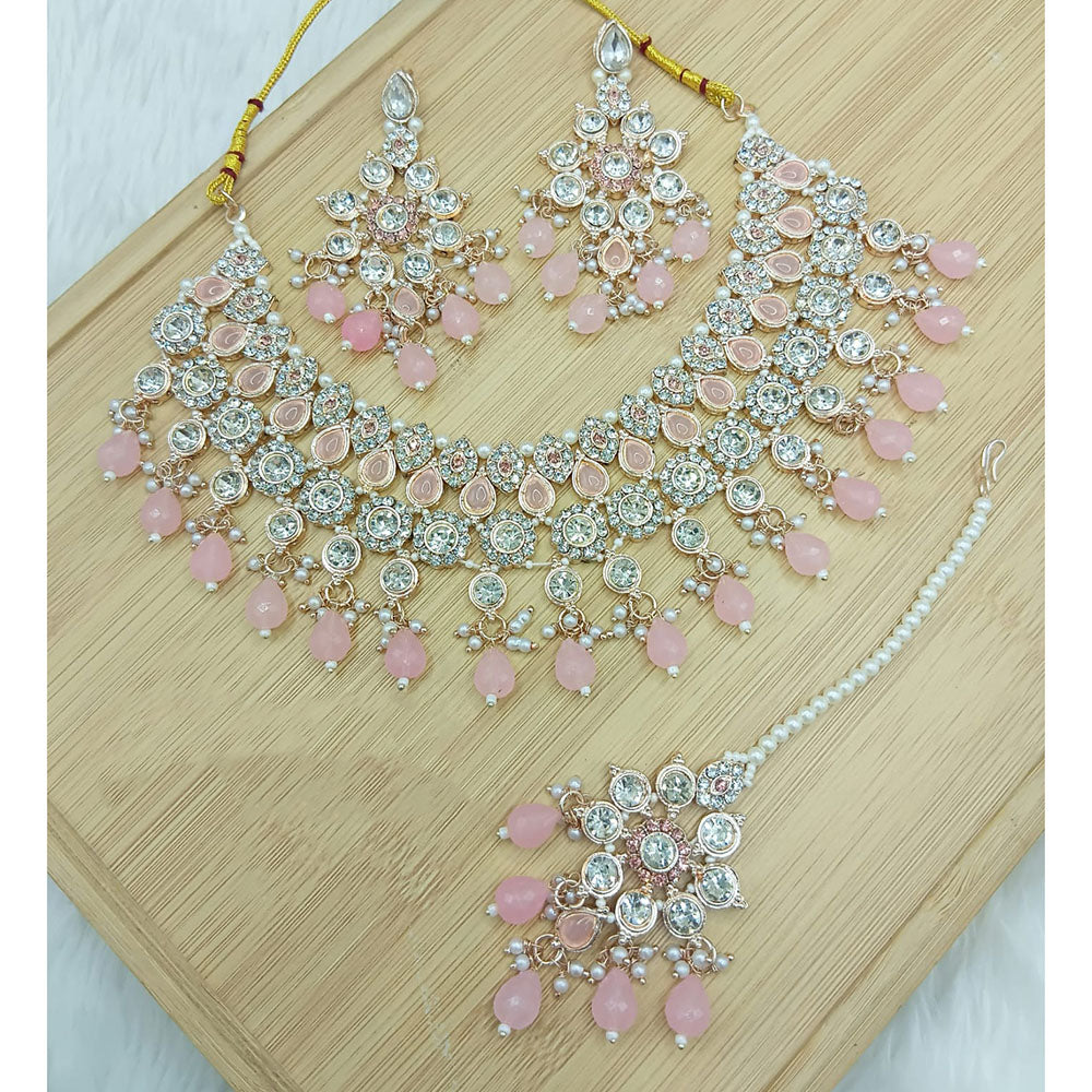 Lucentarts Jewellery Sparkle Austrian Stone Pearl And Beads Designer Necklace Set