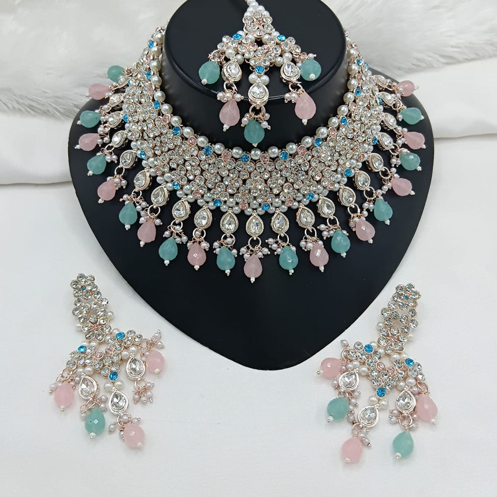 Lucentarts Jewellery Sparkle Austrian Stone Pearl And Beads Designer Choker Necklace Set