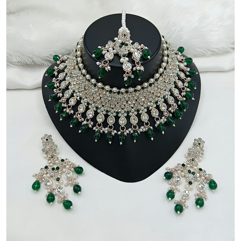 Lucentarts Jewellery Sparkle Austrian Stone Pearl And Beads Designer Choker Necklace Set