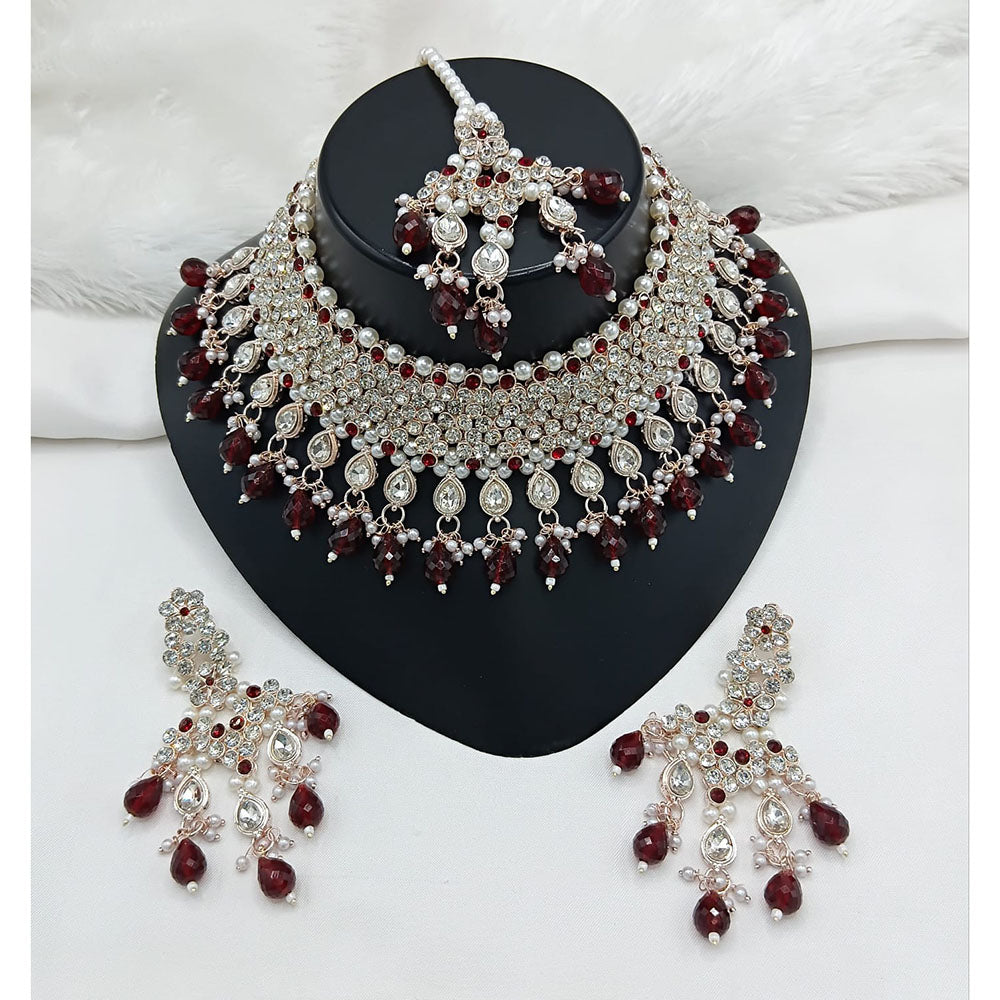 Lucentarts Jewellery Sparkle Austrian Stone Pearl And Beads Designer Choker Necklace Set