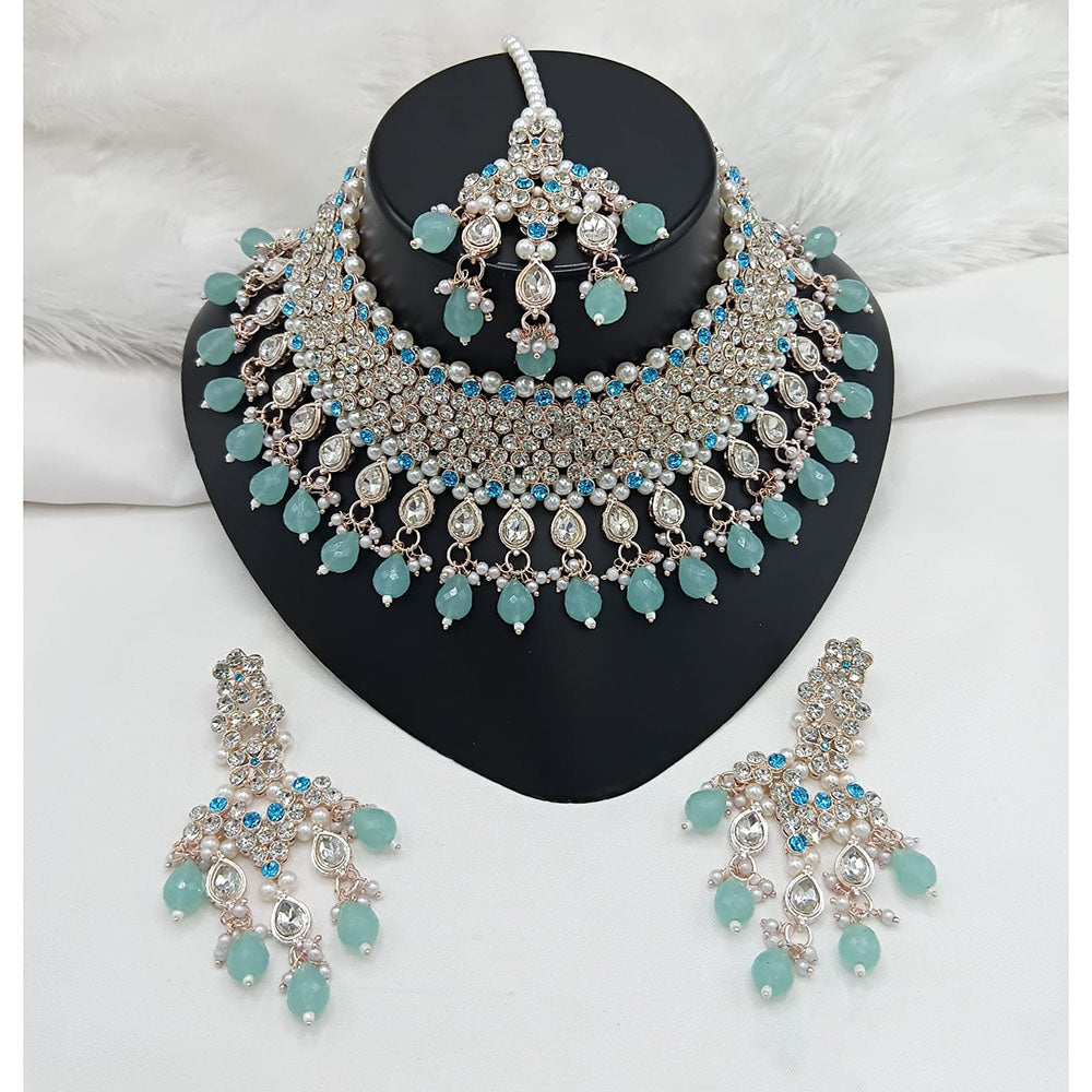 Lucentarts Jewellery Sparkle Austrian Stone Pearl And Beads Designer Choker Necklace Set