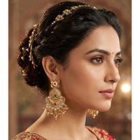 Lucentarts Jewellery Designer Pota Stone Detailing And Pearl Dangler Earrings