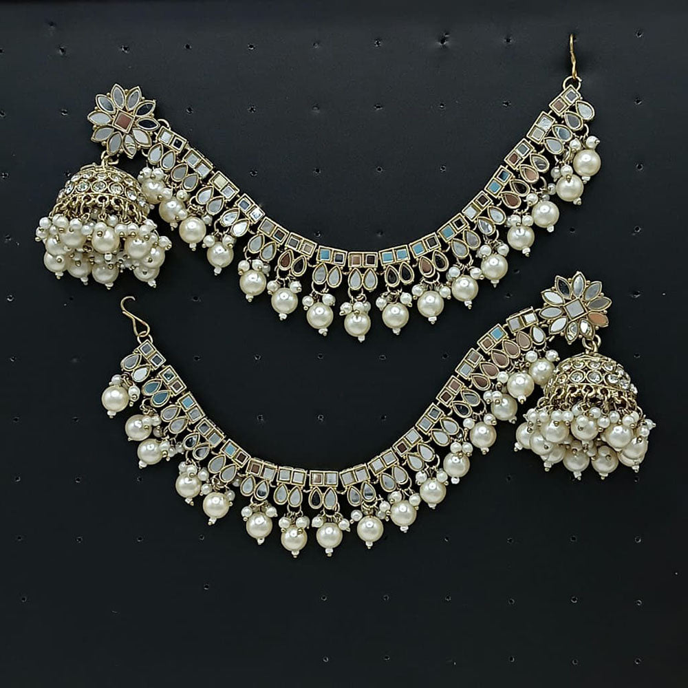 Lucentarts Jewellery Trendy Mirror And Beads Ethnic Jhumki With Kanchain