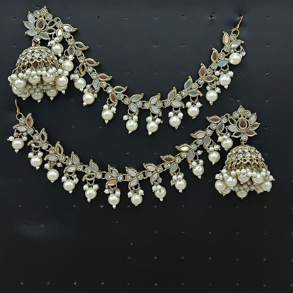 Lucentarts Jewellery Trendy Mirror And Beads Ethnic Jhumki With Kanchain