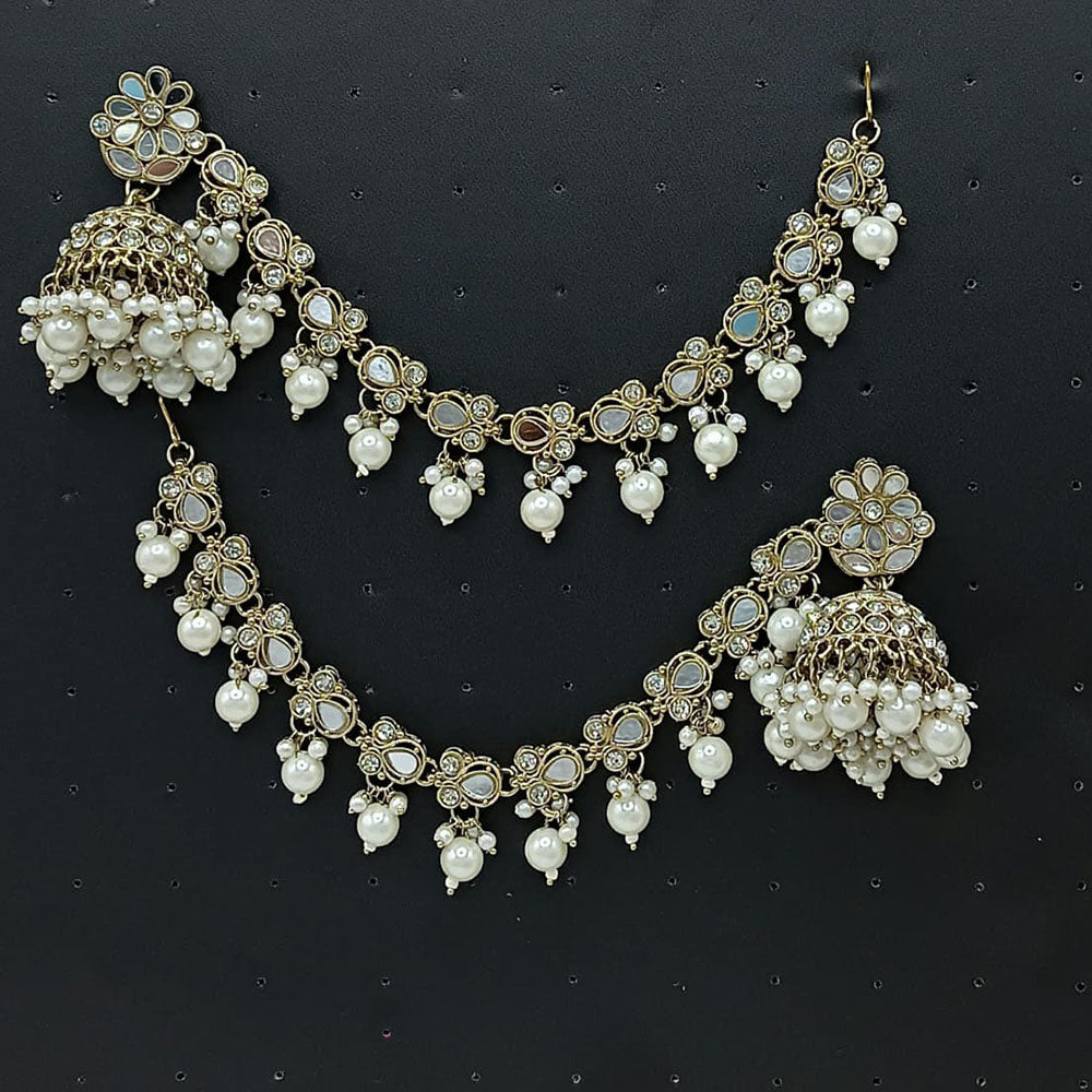 Lucentarts Jewellery Trendy Mirror And Beads Ethnic Jhumki With Kanchain