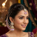 Lucentarts Jewellery Elegant Kundan Stone  And Beads Jhumki Earrings With Maangtikka