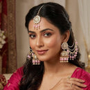 Lucentarts Jewellery Elegant Kundan Stone  And Beads Jhumki Earrings With Maangtikka