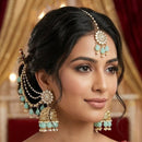 Lucentarts Jewellery Elegant Kundan Stone  And Beads Jhumki Earrings With Maangtikka