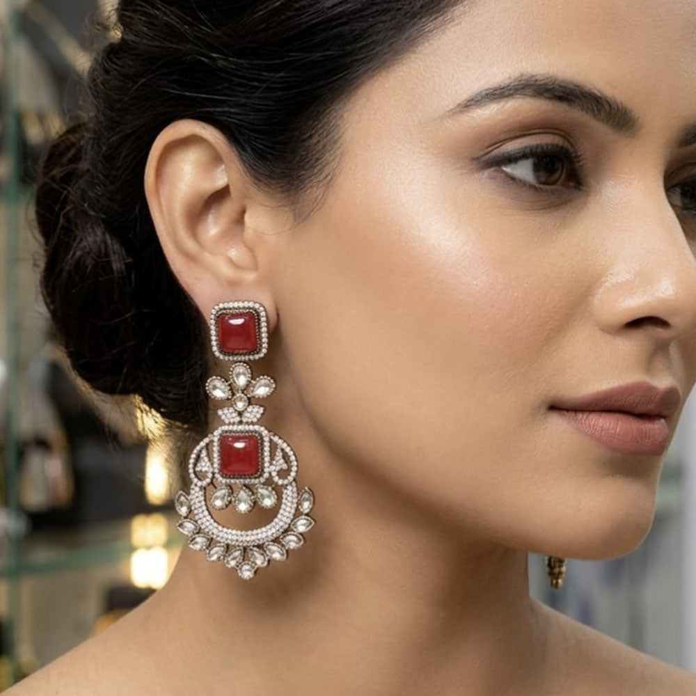 Lucentarts Jewellery Designer Pota Stone Detailing Dangler Earrings