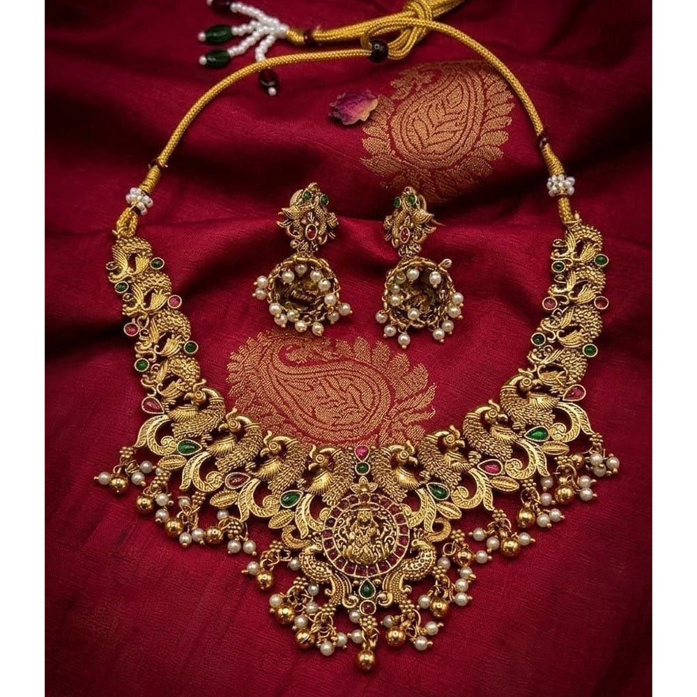 Lucentarts Jewellery Heritage Pota Stone And Pearl Temple Necklace Set