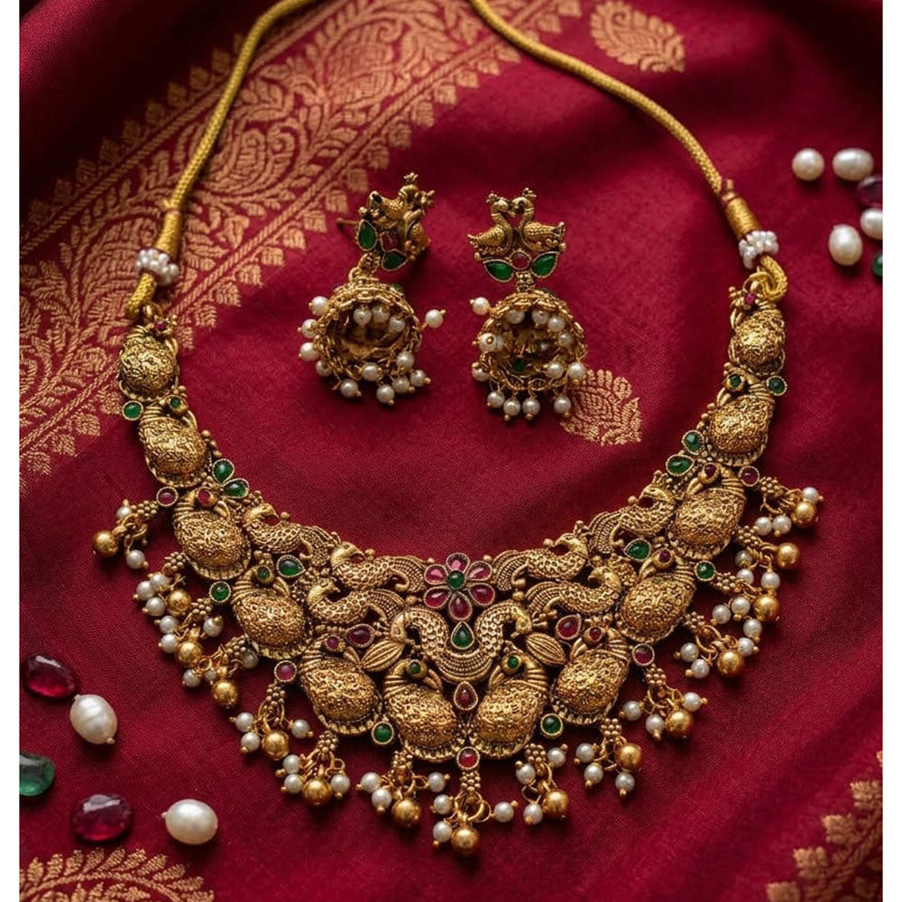 Lucentarts Jewellery Heritage Pota Stone And Pearl Necklace Set