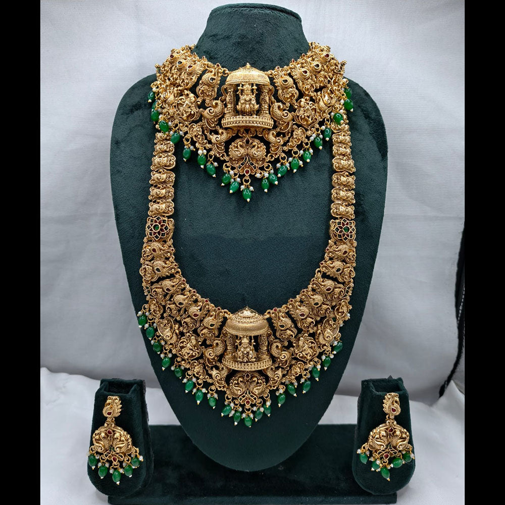 Lucentarts Jewellery Classic Pota Stone And Beads Temple Double Necklace Set