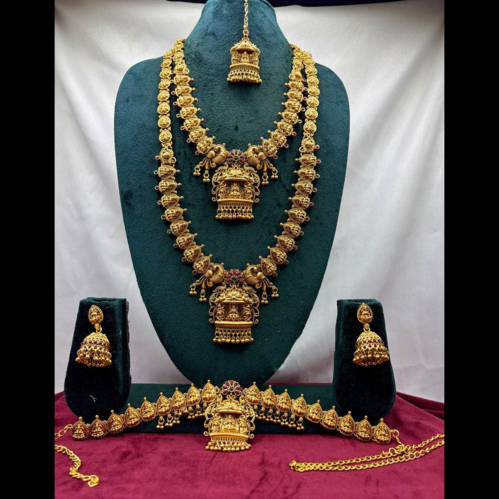 Lucentarts Jewellery Classic Pota Stone And Beads Temple Double Necklace Set